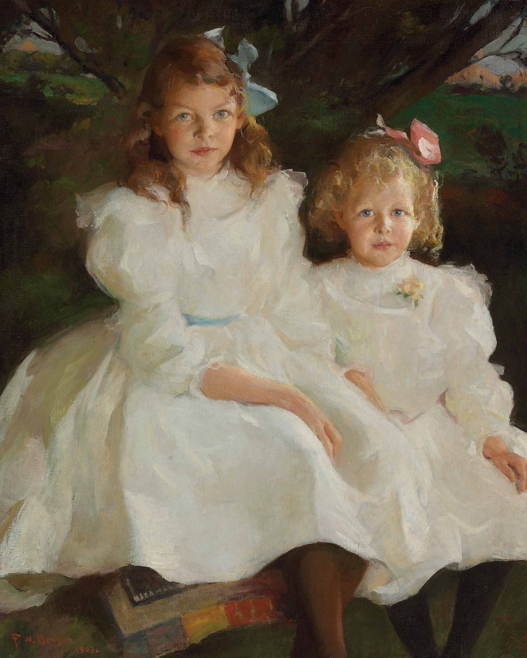 Two Little Girls by Frank W. Benson, hand-painted portrait oil painting reproduction on canvas
