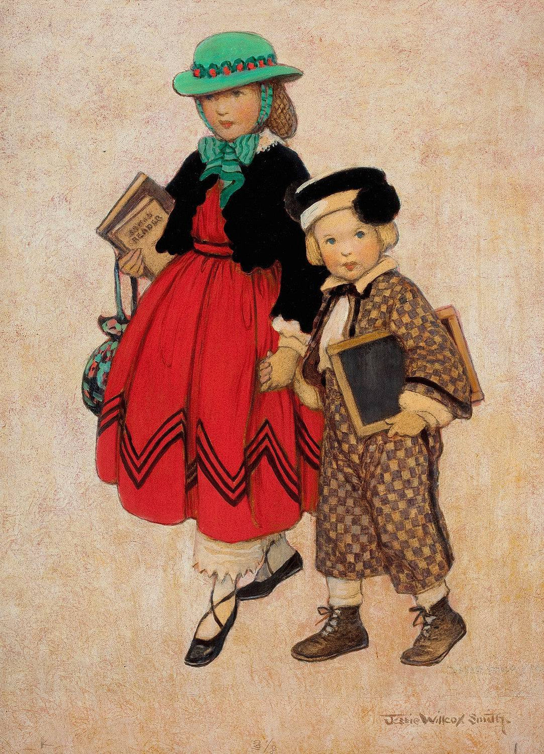 Two Little Girls by Jessie Willcox Smith, hand-painted portrait oil painting reproduction on canvas