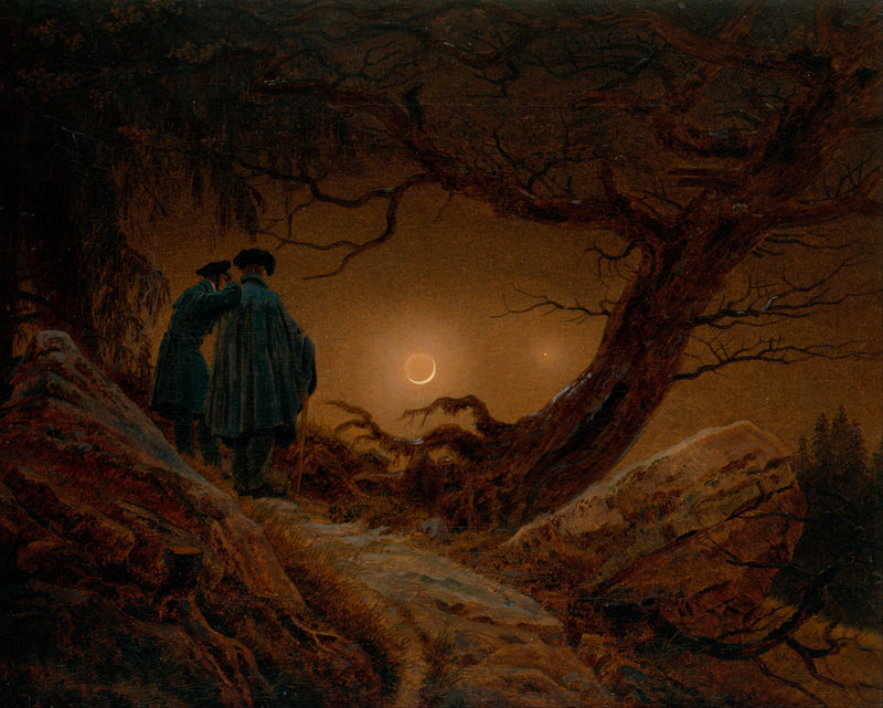 Two Men Contemplating the Moon on gallery wrap