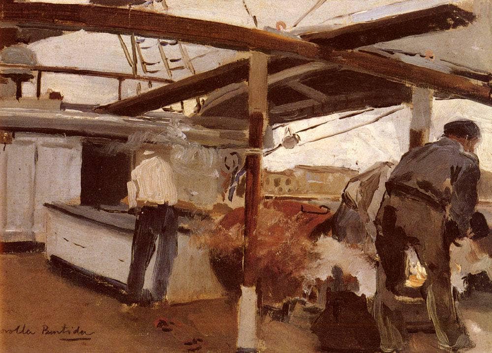 Two Men On A Deck by Joaquín Sorolla — hand-painted architectural oil painting reproduction on canvas