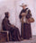 Two monks in conversation in entryway