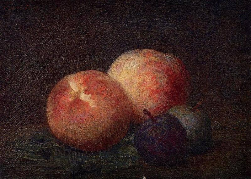 Two Peaches and Two Plums by Henri Fantin-Latour — hand-painted botanical oil painting reproduction on canvas