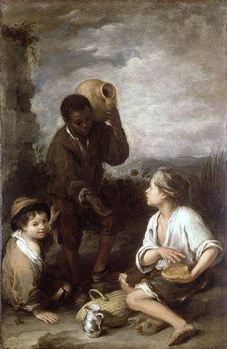Two Peasant Boys and a Negro Boy by Bartolome Esteban Murillo — hand-painted portrait oil painting reproduction on canvas