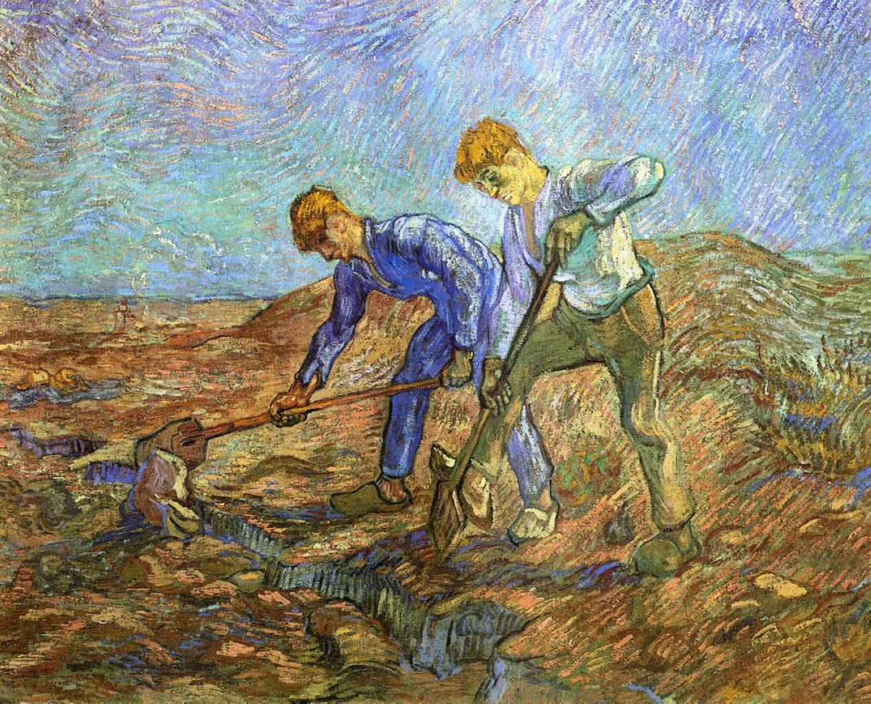 Two Peasants Diging (after Millet) - Vincent van Gogh