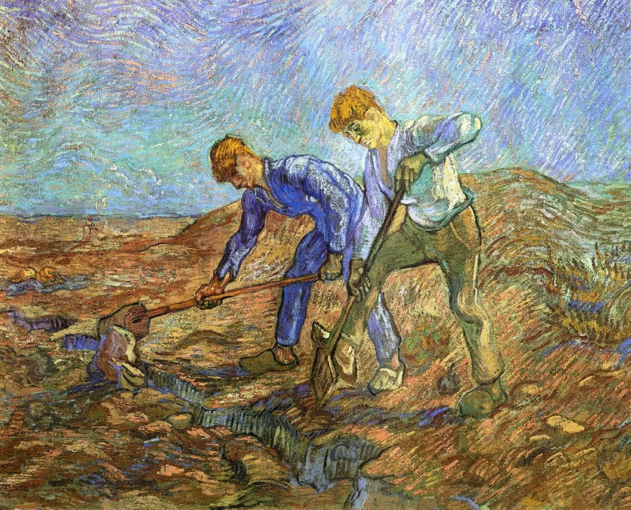 Two Peasants Diging (after Millet)