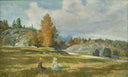 Two Seated Girls on a Meadow by Kitty Lange Kielland — hand-painted landscape oil painting reproduction on canvas