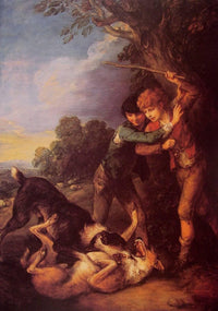 Two Shepherd Boys with Dogs Fighting by Thomas Gainsborough — hand-painted animal oil painting reproduction on canvas