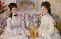 Two Sisters on a Couch by Berthe Morisot — hand-painted portrait oil painting reproduction on canvas