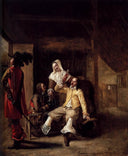 Two Soldiers and a Serving Woman with a Trumpeter by Pieter de Hooch — hand-painted portrait oil painting reproduction on canvas