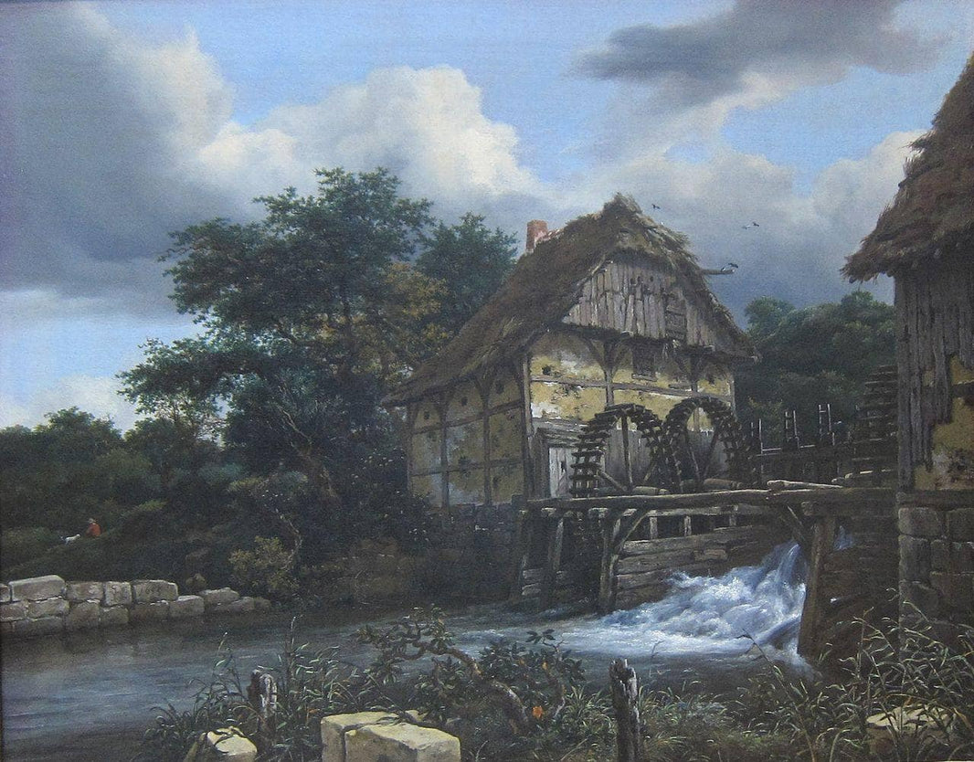 Two Watermills and an Open Sluice by Jacob van Ruisdael — hand-painted cultural oil painting reproduction on canvas