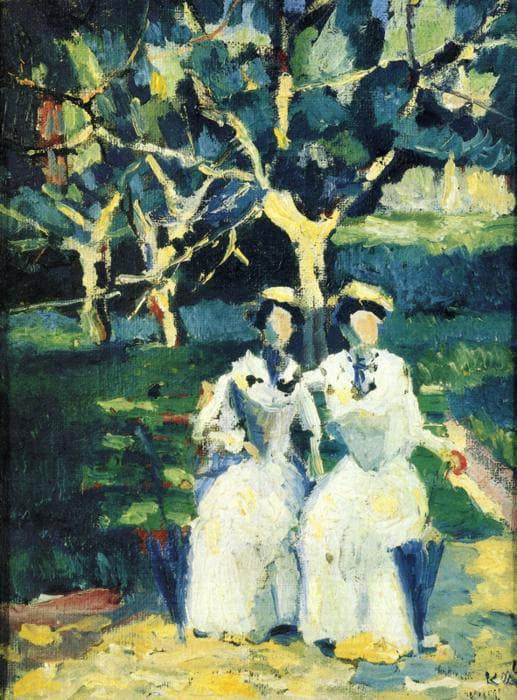 Two Women in a Garden by Kazimir Malevich — hand-painted botanical oil painting reproduction on canvas