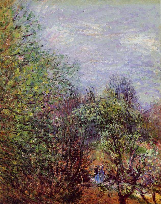 Two Women Walking along the riverbank - Alfred Sisley