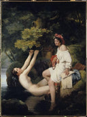 Two young girls bathing in Lake Nemi by Jean Victor Schnetz — female oil painting wall art, Academicism