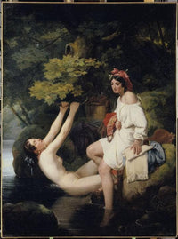 Two young girls bathing in Lake Nemi