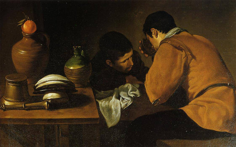 Two Young Men Eating At A Humble Table - Diego Velazquez