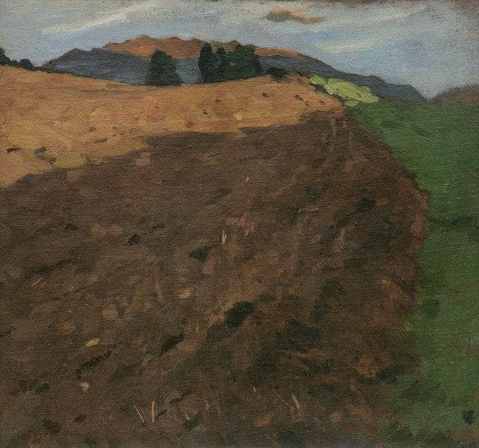 Tyrolean Landscape. Study for Der Sämann by Albin Egger-Lienz — hand-painted landscape oil painting reproduction on canvas