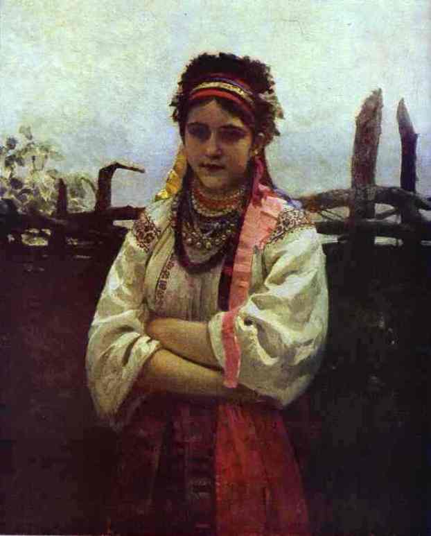 Ukranian Girl by a Fence by Ilya Repin — hand-painted portrait oil painting reproduction on canvas