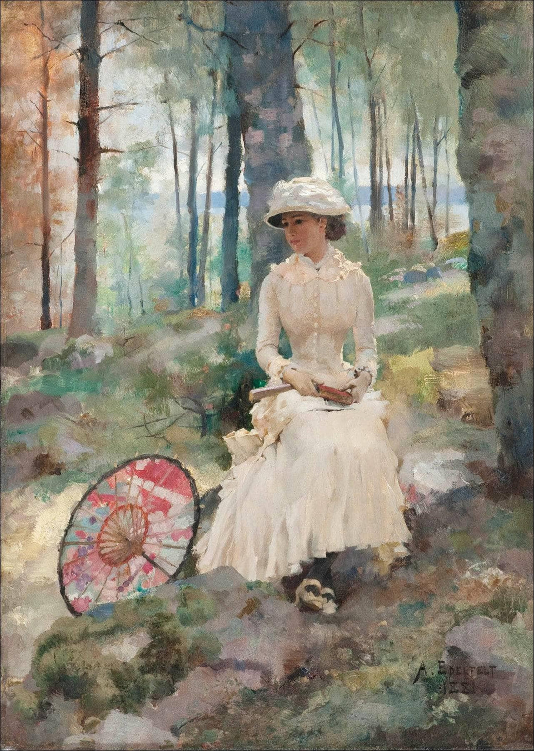 Under the Birches by Albert Edelfelt — hand-painted impressionism oil painting reproduction on canvas