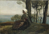 Under the pine tree by Jules Breton — hand-painted landscape oil painting reproduction on canvas