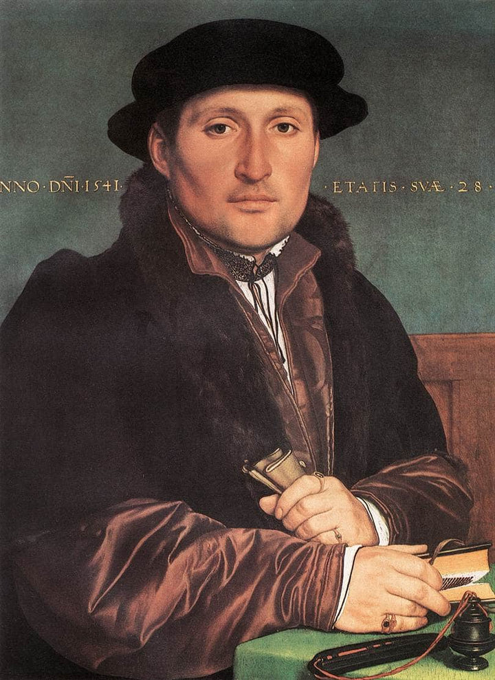 Unknown Young Man at his Office Desk by Hans Holbein the Younger — hand-painted portrait oil painting reproduction on canvas