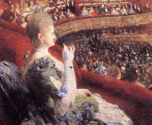 Close view of an oil painting's varied, hand-applied brushwork, the raised, individual strokes that a print cannot reproduce