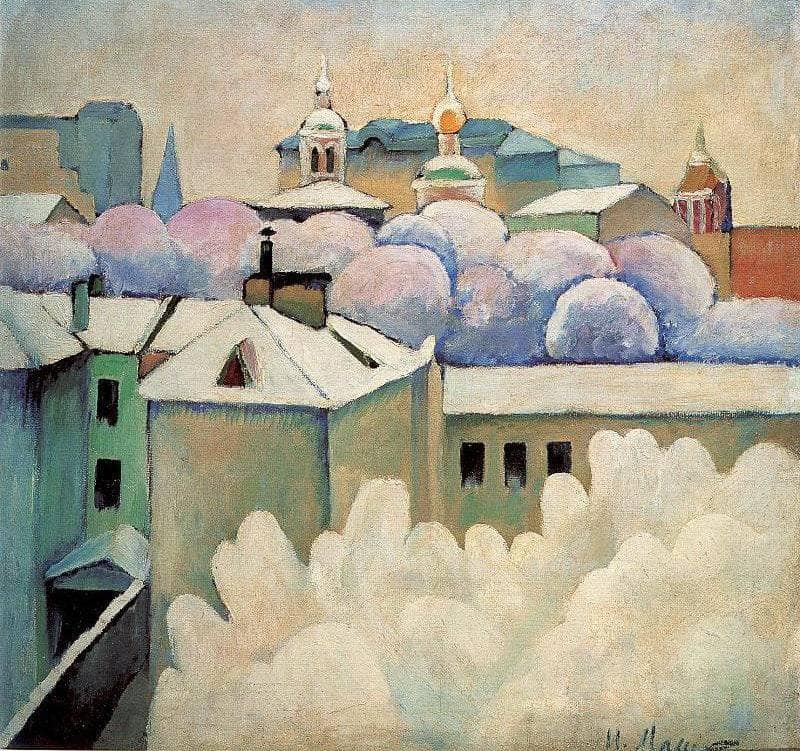 Urban winter landscape by Ilya Mashkov — hand-painted abstract oil painting reproduction on canvas
