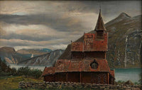 Urnes Stave Church In Sogn by Knud Baade — hand-painted landscape oil painting reproduction on canvas