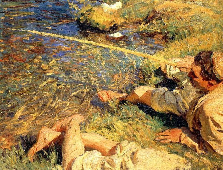 Val d'Aosta. Man Fishing by John Singer Sargent — hand-painted landscape oil painting reproduction on canvas