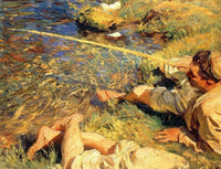 Val d'Aosta. Man Fishing by John Singer Sargent — hand-painted landscape oil painting reproduction on canvas