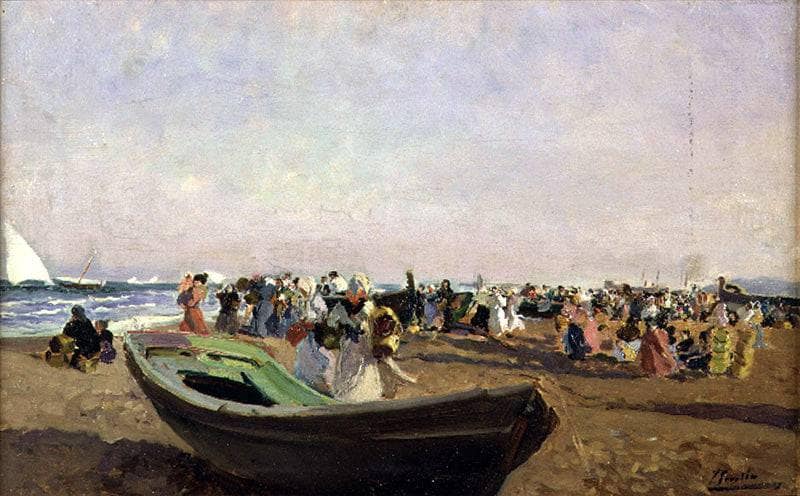 Valencia Beach. Fisherwomen. by Joaquín Sorolla — hand-painted landscape oil painting reproduction on canvas