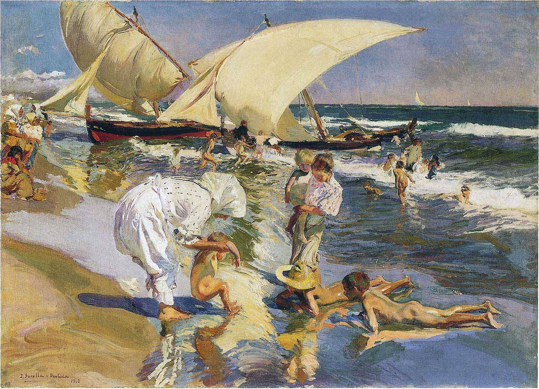 Valencia beach in the morning light by Joaquín Sorolla, hand-painted nautical oil painting reproduction on canvas