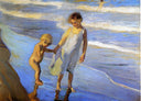 Valencia, Two LIttle Girls on a Beach by Joaquín Sorolla — children oil painting wall art, Impressionism