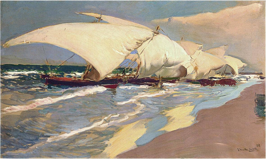 Valencian boats by Joaquín Sorolla — hand-painted landscape oil painting reproduction on canvas