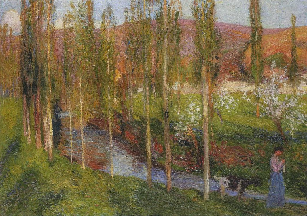 Valle du Vert with Shepherdess by Henri Martin — hand-painted animal oil painting reproduction on canvas