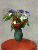 Vase of Flowers on a Red Tablecloth by Odilon Redon — flower oil painting wall art, Realism