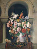 Vase of flowers on the window of a Harem by Francesco Hayez — hand-painted botanical oil painting reproduction on canvas