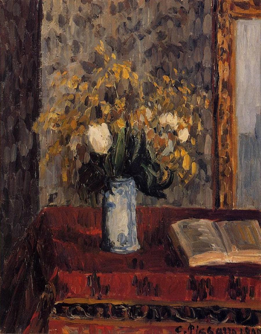 Vase of Flowers, Tulips and Garnets by Camille Pissarro — hand-painted photography oil painting reproduction on canvas