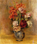 Vase of Gladiolas and Roses by Pierre-Auguste Renoir — flower oil painting wall art, Impressionism