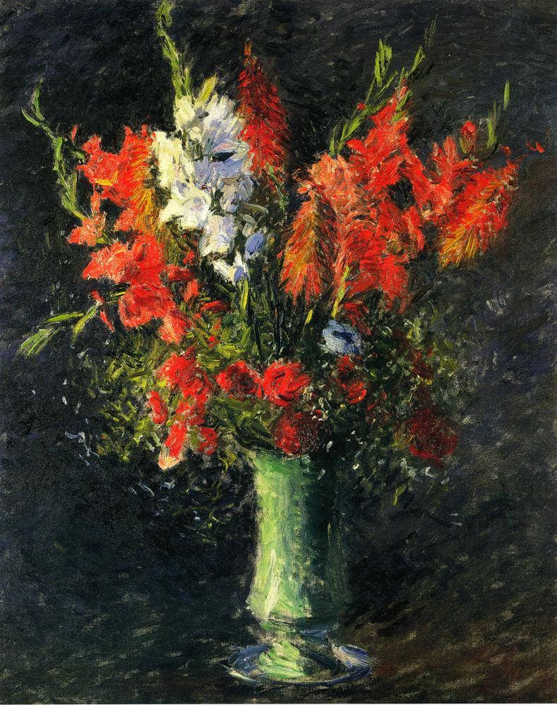 Vase of Gladiolas by Gustave Caillebotte — hand-painted botanical oil painting reproduction on canvas