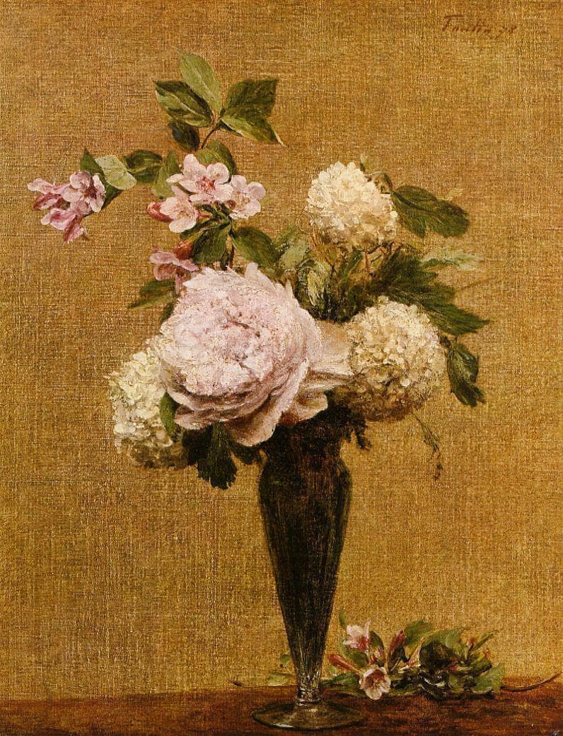 Vase of Peonies and Snowballs by Henri Fantin-Latour — hand-painted botanical oil painting reproduction on canvas