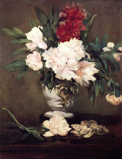 Vase of Peonies on a Small Pedestal in hallway