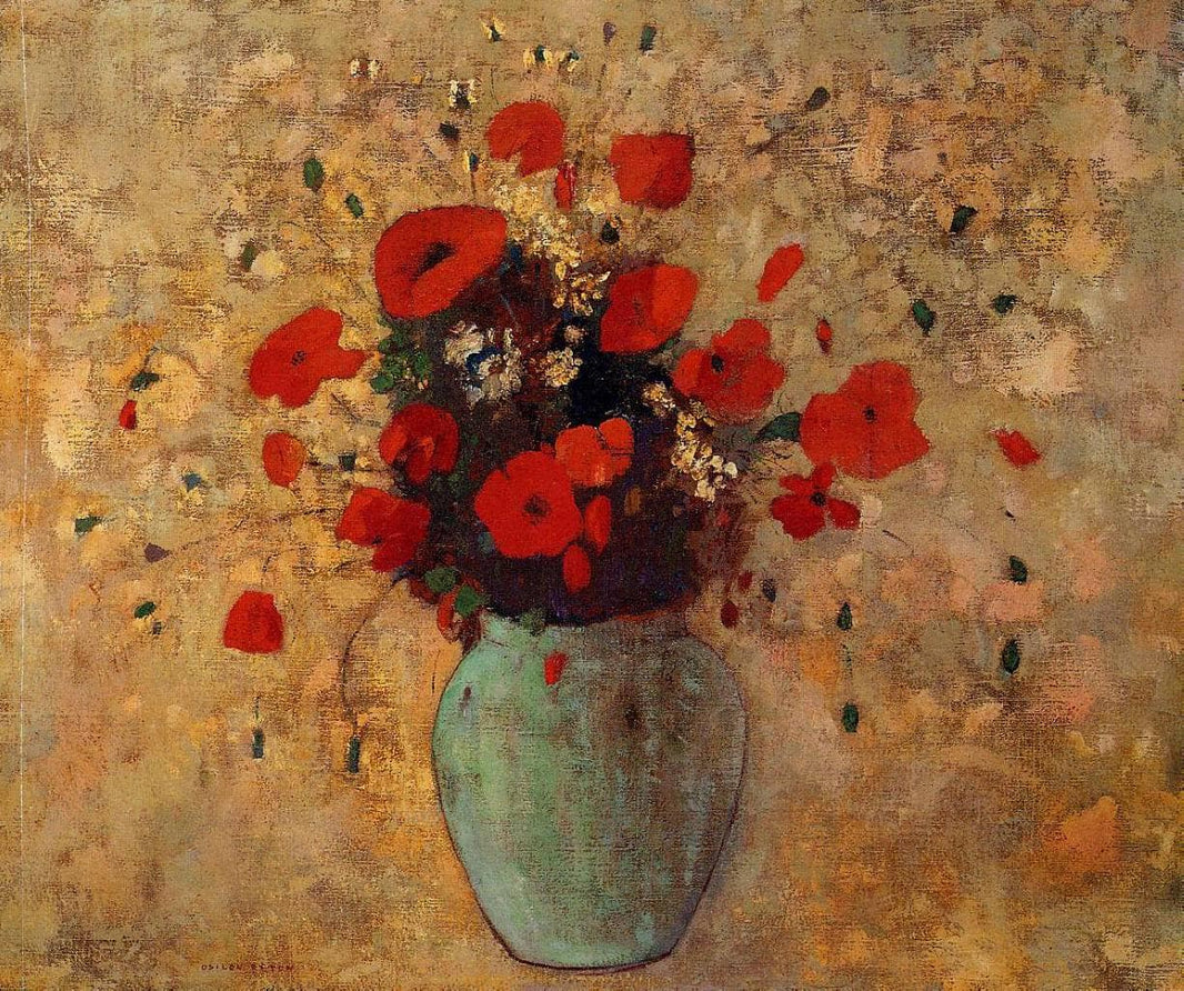Vase of poppies by Odilon Redon — hand-painted botanical oil painting reproduction on canvas