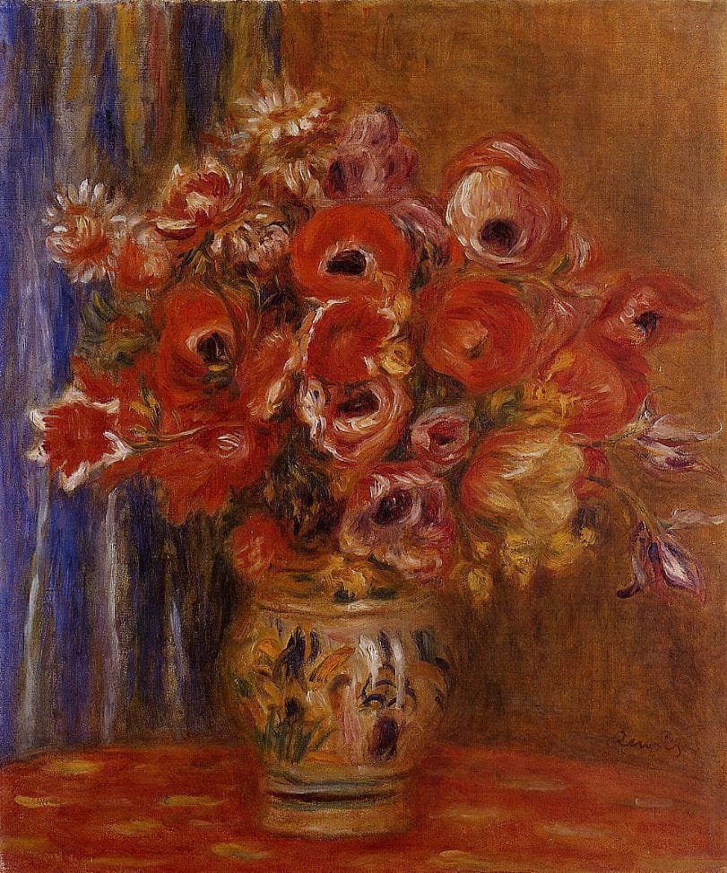 Vase of Tulips and Anemones by Pierre-Auguste Renoir — hand-painted photography oil painting reproduction on canvas