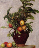 Vase with Apples and Foliage by Henri Fantin-Latour — hand-painted botanical oil painting reproduction on canvas