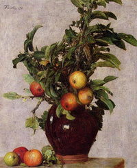 Vase with Apples and Foliage by Henri Fantin-Latour — hand-painted botanical oil painting reproduction on canvas