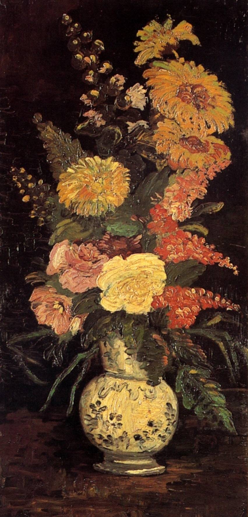 Vase with Asters, Salvia and Other Flowers by Vincent van Gogh, hand-painted botanical oil painting reproduction on canvas