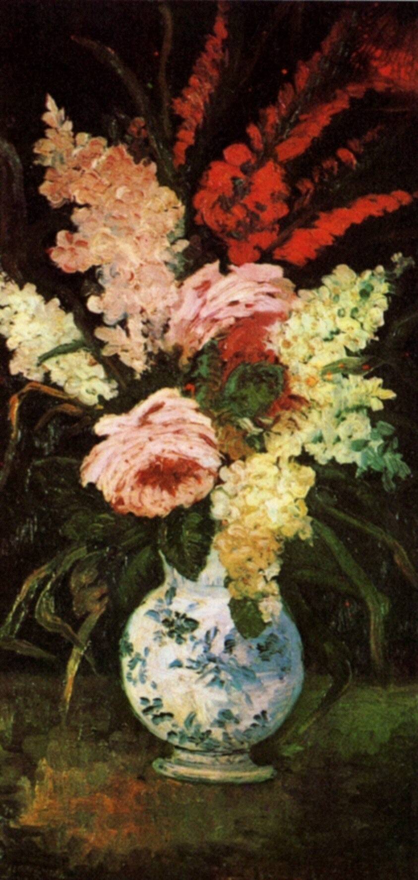 Vase with Gladioli and Lilac by Vincent van Gogh, hand-painted botanical oil painting reproduction on canvas
