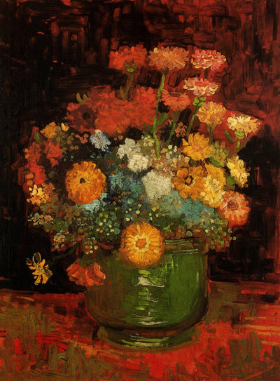 Vase with Zinnias in living room
