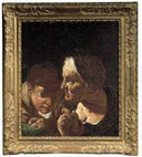 Vecchia Con Ragazzo by Giulia Lama — group oil painting wall art, Tenebrism