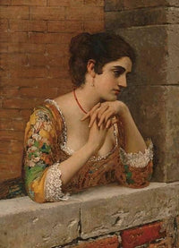 Venetian Beauty on Balcony by Eugene de Blaas — hand-painted portrait oil painting reproduction on canvas